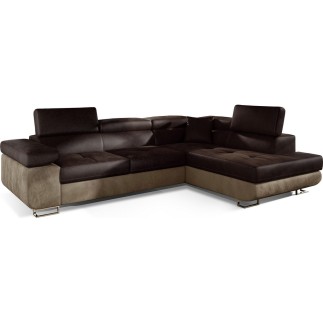 Canapé d'angle convertible en velours luxe 5 places, avec coffre, chocolat / marron, angle droit (vu de face), ANNECY VELOURS