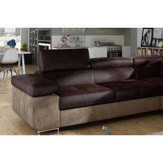 Canapé d'angle convertible en velours luxe 5 places, avec coffre, chocolat / marron, angle droit (vu de face), ANNECY VELOURS