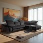 Canapé d'angle avec relax électrique tissu bouclette sensation velours, 5/6 places SINATRA, noir anthracite, angle gauche Canapé d'angle avec relax électrique tissu bouclette sensation velours, 5/6 places SINATRA, noir anthracite, angle gauche