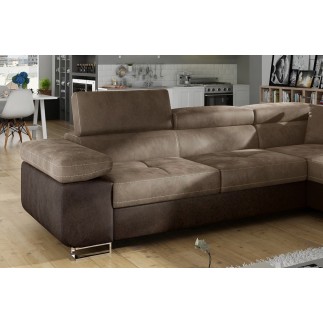 Canapé d'angle convertible en velours luxe 5 places, avec coffre, marron et chocolat, angle droit (vu de face), ANNECY VELOURS