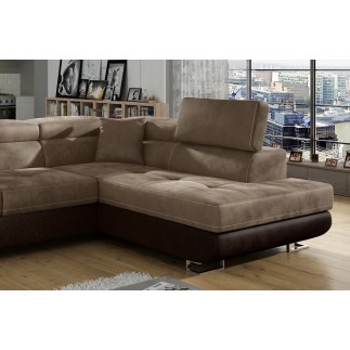 Canapé d'angle convertible en velours luxe 5 places, avec coffre, marron et chocolat, angle droit (vu de face), ANNECY VELOURS