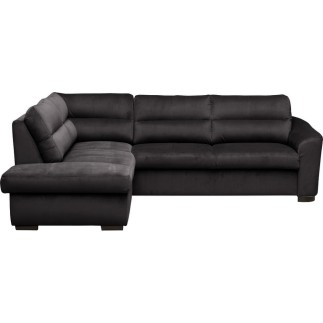 Canapé d'angle convertible en tissu velours luxe 5 places, RICO, noir, angle gauche