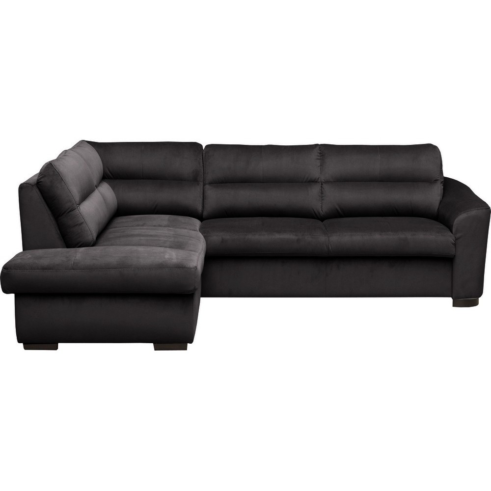 Canapé d'angle convertible en tissu velours luxe 5 places, RICO, noir, angle gauche