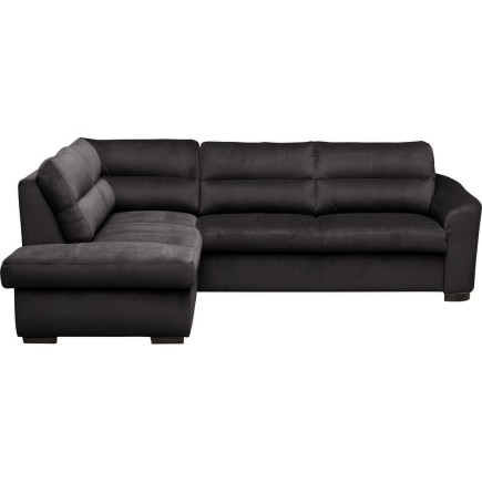 Canapé d'angle convertible en tissu velours luxe 5 places, RICO, noir, angle gauche