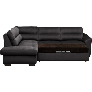 Canapé d'angle convertible en tissu velours luxe 5 places, RICO, noir, angle gauche