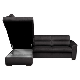 Canapé d'angle convertible en tissu velours luxe 5 places, RICO, noir, angle gauche