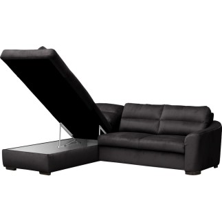 Canapé d'angle convertible en tissu velours luxe 5 places, RICO, noir, angle gauche