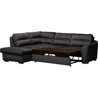 Canapé d'angle convertible en tissu velours luxe 5 places, RICO, noir, angle gauche