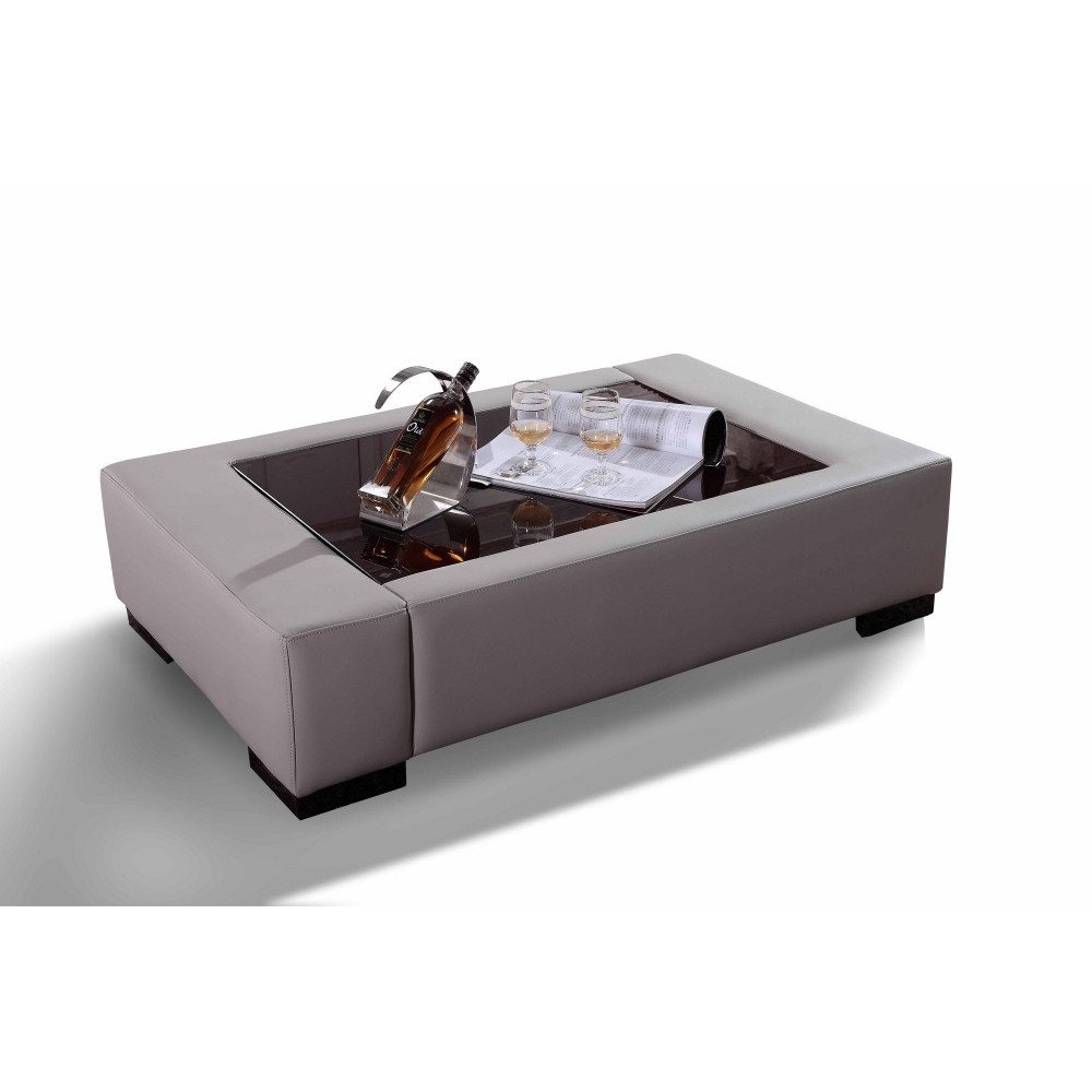 Table basse personalisé en cuir italien ZANA, gris clair REF 4C095