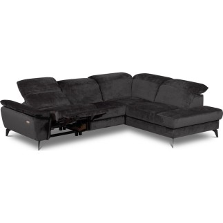 Canapé d'angle avec relax électrique tissu bouclette sensation velours