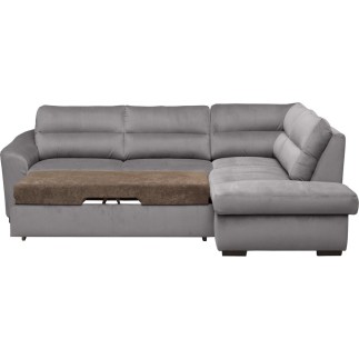 Canapé d'angle convertible en tissu velours luxe 5 places, RICO gris foncé, angle droit