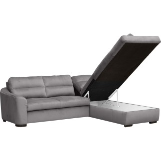 Canapé d'angle convertible en tissu velours luxe 5 places, RICO gris foncé, angle droit