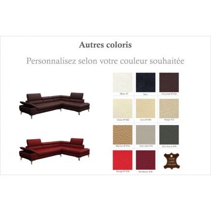 Canapé d'angle en cuir italien 6 places BERTONI, couleur personnalisé