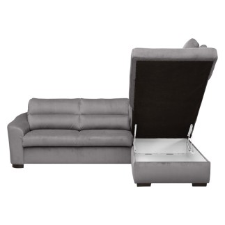 Canapé d'angle convertible en tissu velours luxe 5 places, RICO gris foncé, angle droit