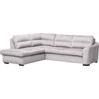 Canapé d'angle convertible en tissu velours luxe 5 places, RICO, gris clair, angle gauche