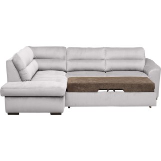 Canapé d'angle convertible en tissu velours luxe 5 places, RICO, gris clair, angle gauche
