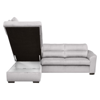 Canapé d'angle convertible en tissu velours luxe 5 places, RICO, gris clair, angle gauche