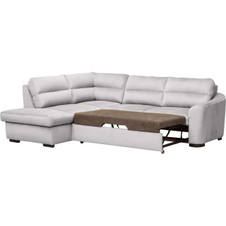 Canapé d'angle convertible en tissu velours luxe 5 places, RICO, gris clair, angle gauche