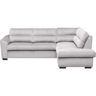Canapé d'angle convertible en tissu velours luxe 5 places, RICO, gris clair, angle droit