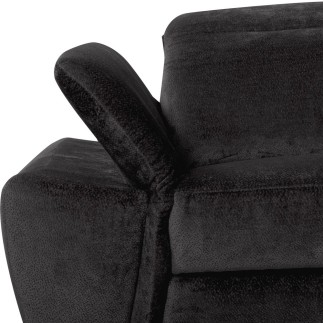 Canapé d'angle avec relax électrique tissu bouclette sensation velours, 5/6 places SINATRA, noir anthracite, angle gauche