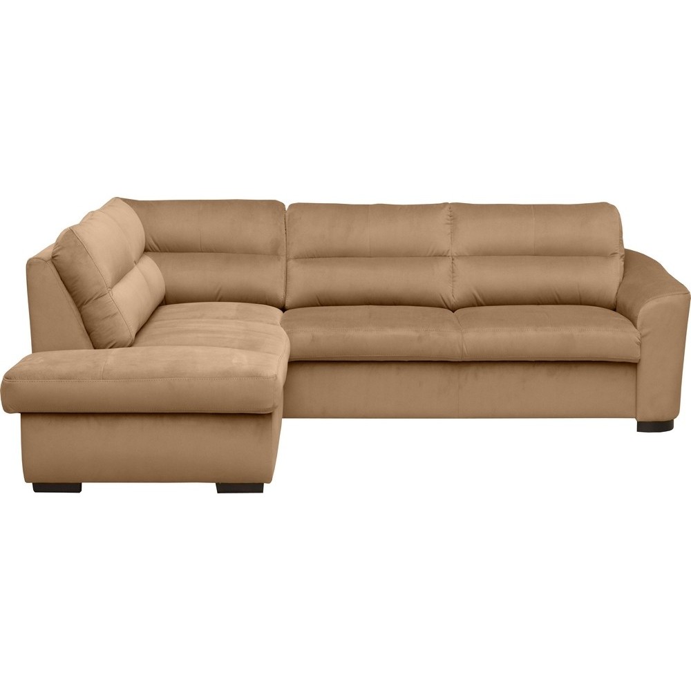 Canapé d'angle convertible en tissu velours luxe 5 places, RICO, marron, angle gauche
