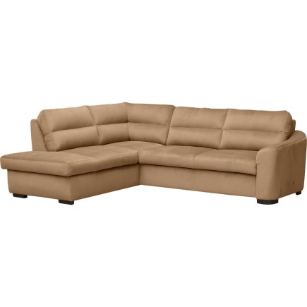 Canapé d'angle convertible en tissu velours luxe 5 places, RICO, marron, angle gauche