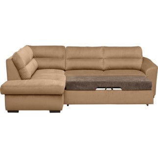 Canapé d'angle convertible en tissu velours luxe 5 places, RICO, marron, angle gauche