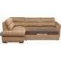Canapé d'angle convertible en tissu velours luxe 5 places, RICO, marron, angle gauche