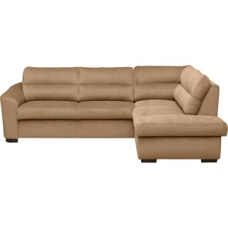 Canapé d'angle convertible en tissu velours luxe 5 places, RICO, marron, angle droit