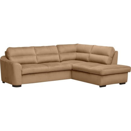 Canapé d'angle convertible en tissu velours luxe 5 places, RICO, marron, angle droit
