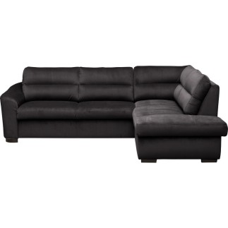 Canapé d'angle convertible en tissu velours luxe 5 places, RICO, noir, angle droit