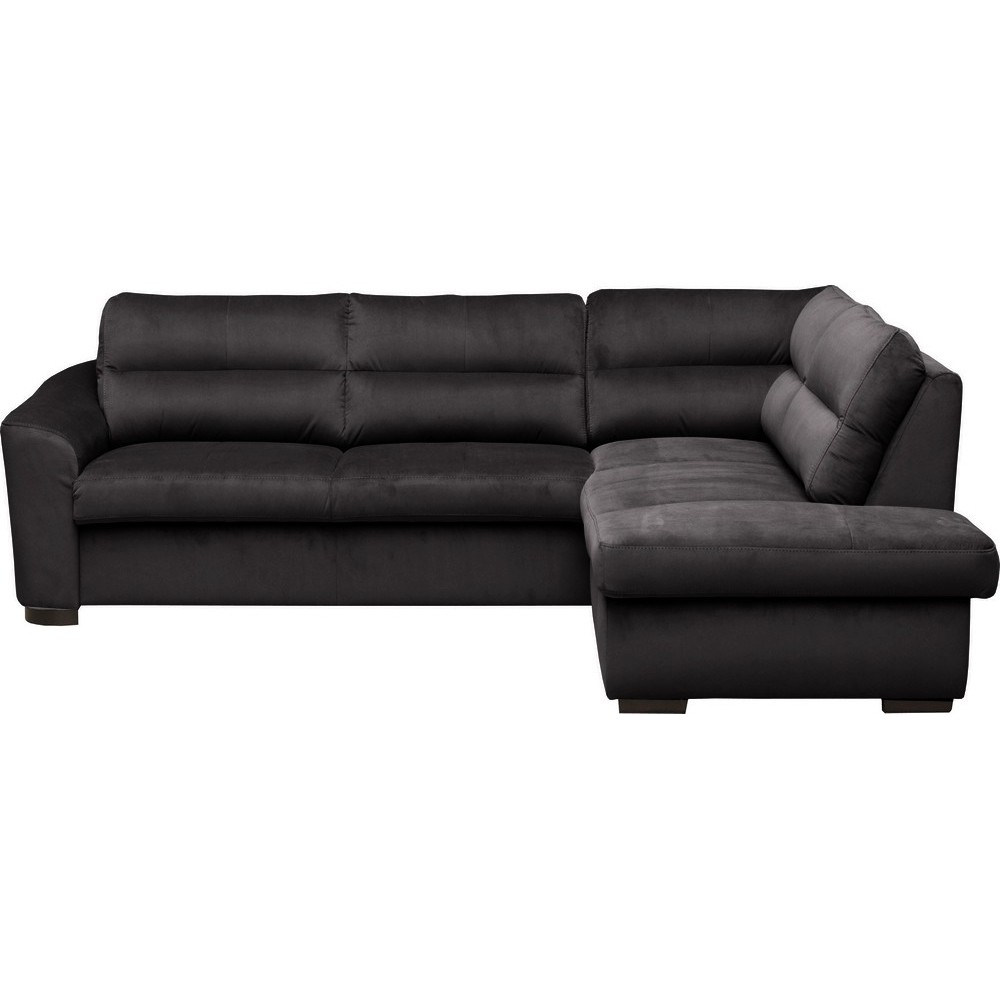 Canapé d'angle convertible en tissu velours luxe 5 places, RICO, noir, angle droit