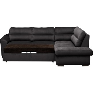 Canapé d'angle convertible en tissu velours luxe 5 places, RICO, noir, angle droit