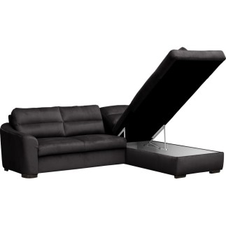 Canapé d'angle convertible en tissu velours luxe 5 places, RICO, noir, angle droit