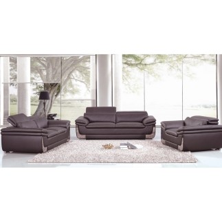 Ensemble Canapé 3 places et 2 places et fauteuil 1 place en cuir italien buffle ITALINA, chocolat avec surpiqure blanche