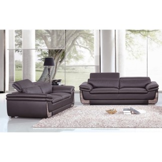 Ensemble Canapé 3 places et 2 places et fauteuil 1 place en cuir italien buffle ITALINA, chocolat avec surpiqure blanche