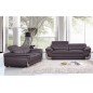 Ensemble Canapé 3 places et 2 places et fauteuil 1 place en cuir italien buffle ITALINA, chocolat avec surpiqure blanche