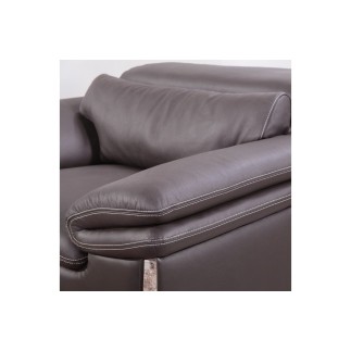 Ensemble Canapé 3 places et 2 places et fauteuil 1 place en cuir italien buffle ITALINA, chocolat avec surpiqure blanche