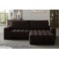 Canapé d'angle convertible en velours luxe 5 places, coffre - chocolat, angle droit (vu de face), BONO