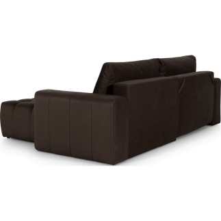 Canapé d'angle convertible en velours luxe 5 places, coffre - chocolat, angle droit (vu de face), BONO
