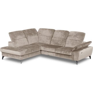 Canapé d'angle avec relax électrique tissu bouclette sensation velours