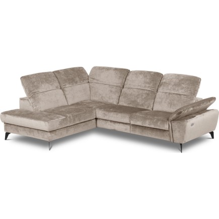 Canapé d'angle avec relax électrique tissu bouclette sensation velours