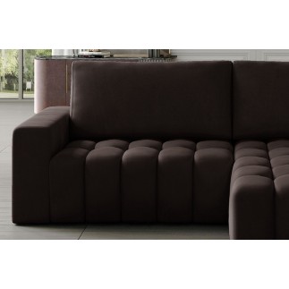Canapé d'angle convertible en velours luxe 5 places, coffre - chocolat, angle droit (vu de face), BONO