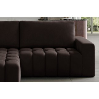 - Canapé d'angle convertible en velours luxe 5 places et coffre, chocolat, angle gauche (vu de face) BONO