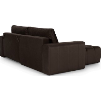 - Canapé d'angle convertible en velours luxe 5 places et coffre, chocolat, angle gauche (vu de face) BONO