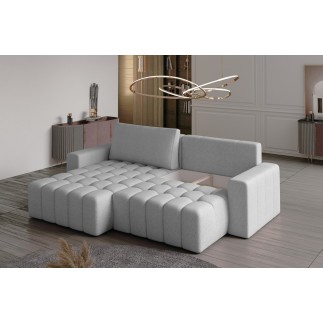 Canapé d'angle convertible en velours luxe 5 places et coffre, vert, angle gauche (vu de face) BONO