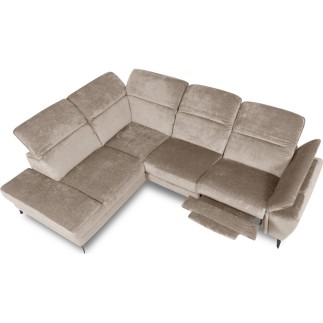 Canapé d'angle avec relax électrique tissu bouclette sensation velours, 5/6 places SINATRA, beige foncé, angle gauche