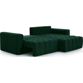 Canapé d'angle convertible en velours luxe 5 places, coffre - vert, angle droit (vu de face), BONO