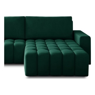 Canapé d'angle convertible en velours luxe 5 places, coffre - vert, angle droit (vu de face), BONO