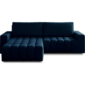 Canapé d'angle convertible en velours luxe 5 places, coffre - bleu foncé, angle gauche (vu de face), BONO
